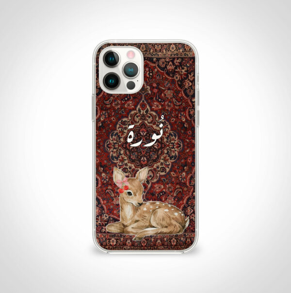 غطاء جوال غزالة رقيقة بخلفية حمراء - مخصص باسمك